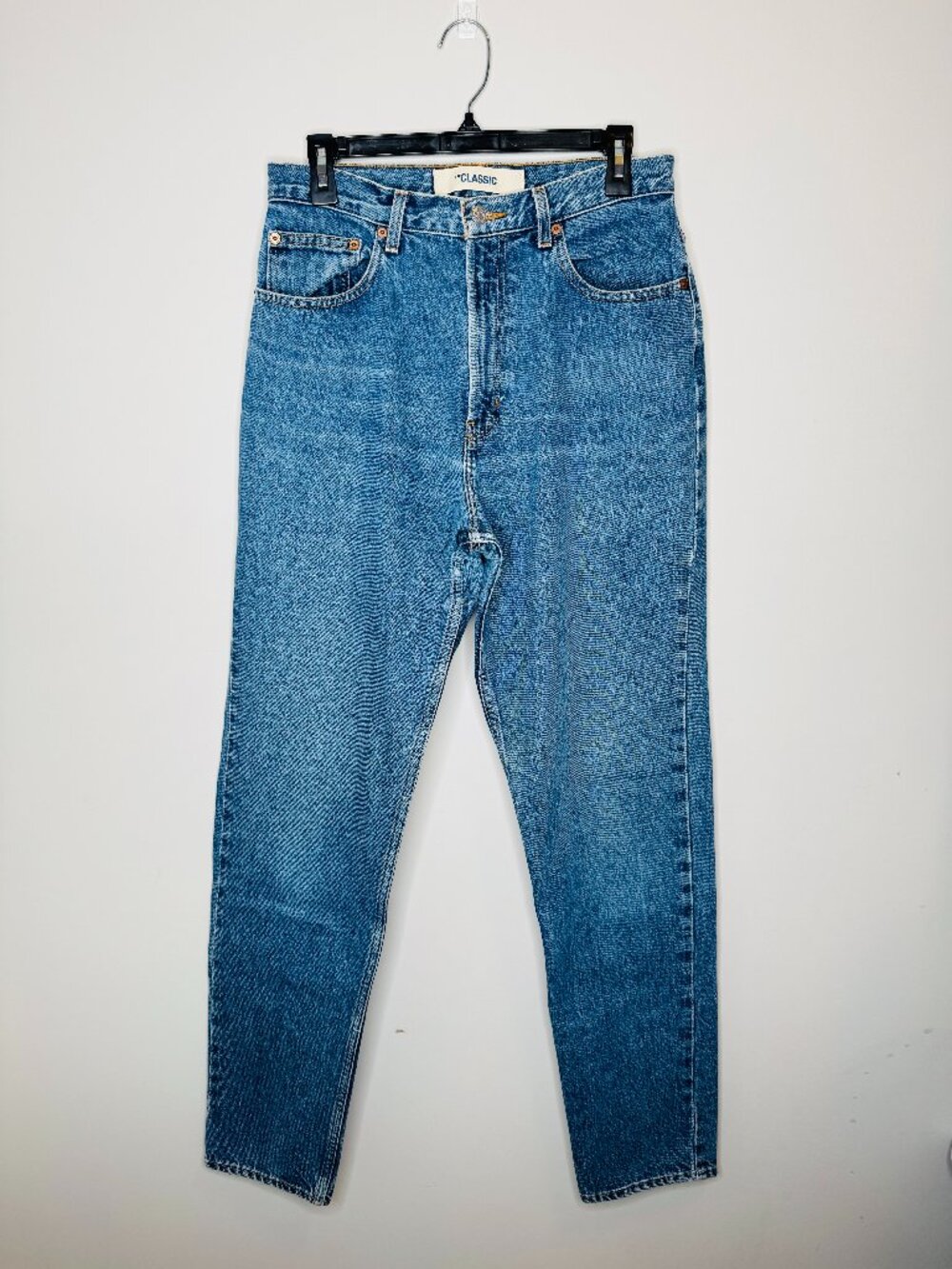 Gap Classic High Rise Medium Wash Straight Jeans Womens 12 Long Tall Cotton Heav